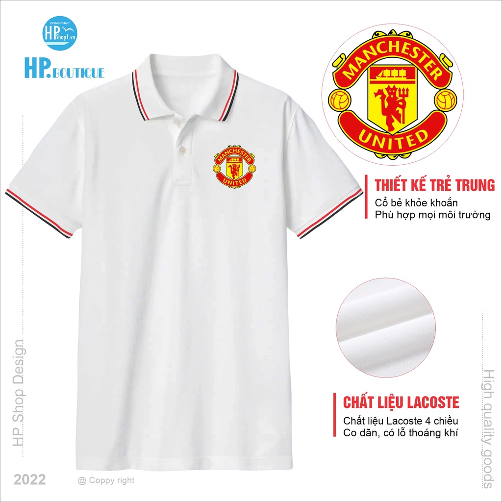 Áo POLO nam HP Boutique vải trơn chất cá xấu Cotton in hình Logo CLB đội bóng Manchester United lịch sự, đẳng cấp