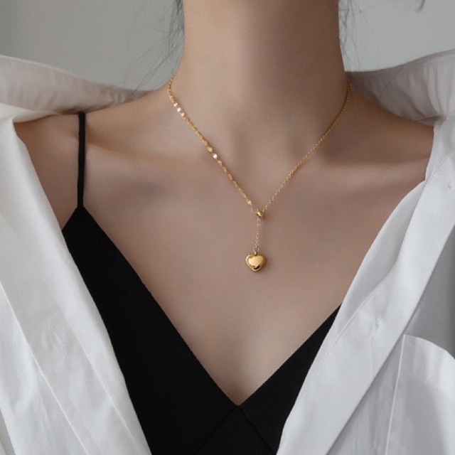 Dây chuyền titan basic mặt trái tim dây rút , mạ vàng 14k  [  KHÔNG ĐEN GỈ ]   Her Accessories CT8