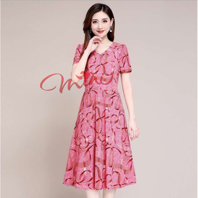 Váy nữ trung niên cho mẹ Họa Tiết V4b - Áo đầm kiểu thời trang cho người lớn tuổi trung tuổi U40 U50 đẹp giá rẻ Bigsize