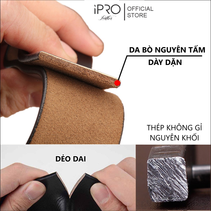 Thắt lưng nam da bò nguyên tấm cao cấp thương hiệu IPRO TL76