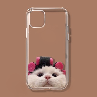 Ốp điện thoại mềm trong suốt chống rơi in hình mèo xinh xắn cho Iphone13promax 11 12 7plus