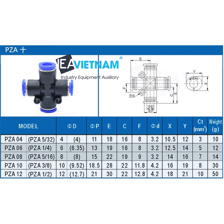 Đầu nối nhanh T4 PZA 4mm 6mm 8mm 10mm 12mm PZA4 PZA6 PZA8 PZA10 PZA12