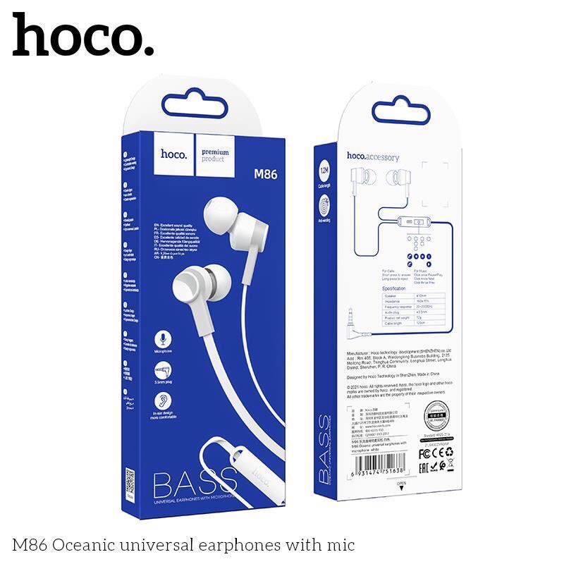 ✅Tai nghe dây nhét tai HOCO M86 Kèm mic đàm thoại Jack 3.5mm chống tiếng ồn-BH 12 Tháng