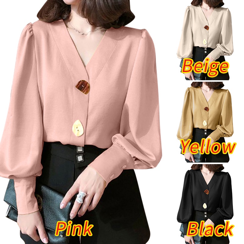 Áo kiểu ZANZEA cổ chữ V tay dài màu trơn thanh lịch phong cách Hàn Quốc thời trang đường phố dành cho bạn nữ