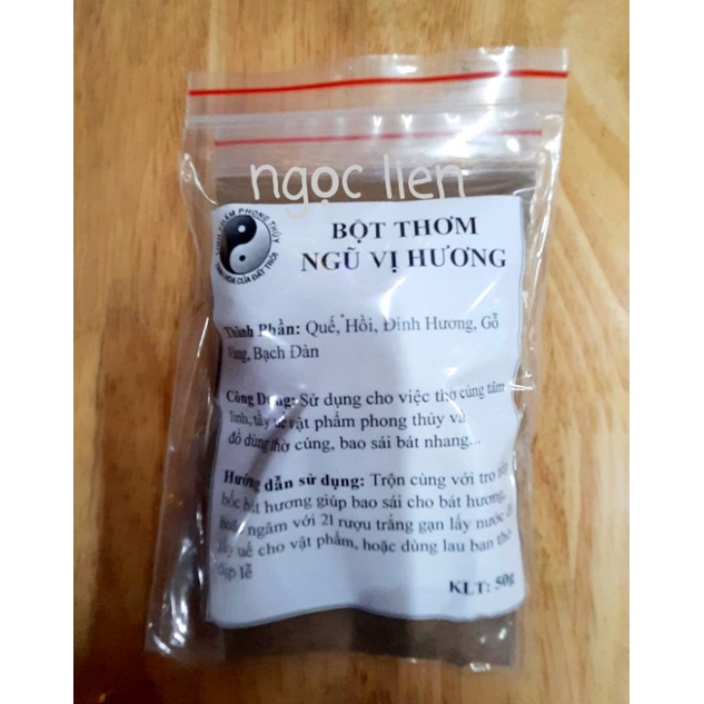 Bột ngũ vị bao sái, tẩy uế,lau dọn bàn thờ trọng lượng 50gr
