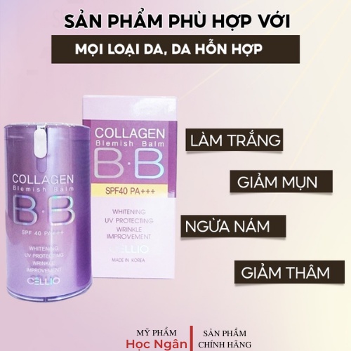 Kem nền trang điểm chống nắng BB Cream Collagen, làm mờ vết thâm, vết nhăn, làm căng, trắng sáng da, myphamhocngan1
