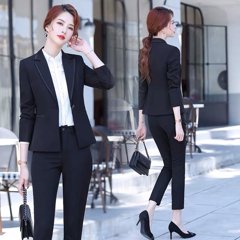 Bộ vest dài tay. Set vest nữ công sở áo dài tay, quần dáng baggy thanh lịch có túi thật 2 bên áo | BigBuy360 - bigbuy360.vn