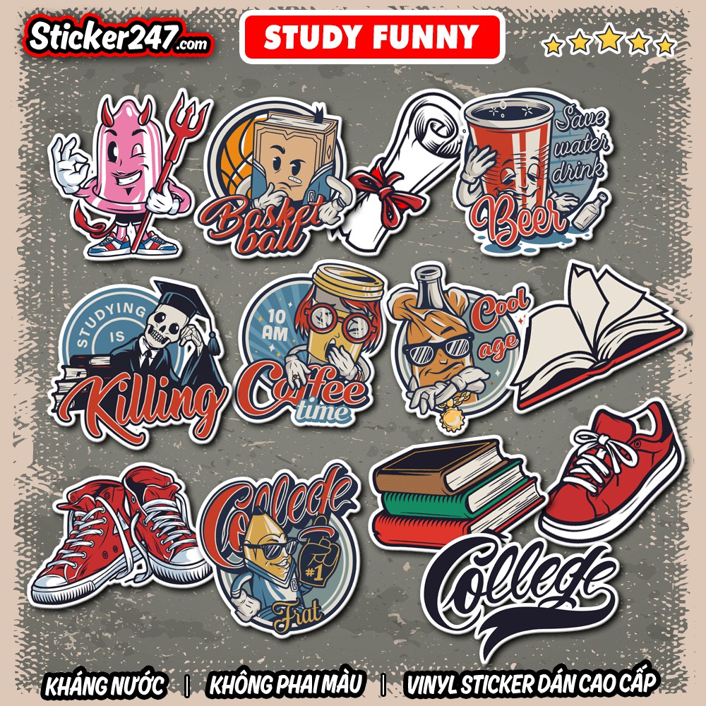 Sticker Funny School cool [2] 𝑭𝒓𝒆𝒆𝒔𝒉𝒊𝒑 chống nước, sticker dán laptop, điện thoại, đàn guitar, mũ bảo hiểm, vali, ipad