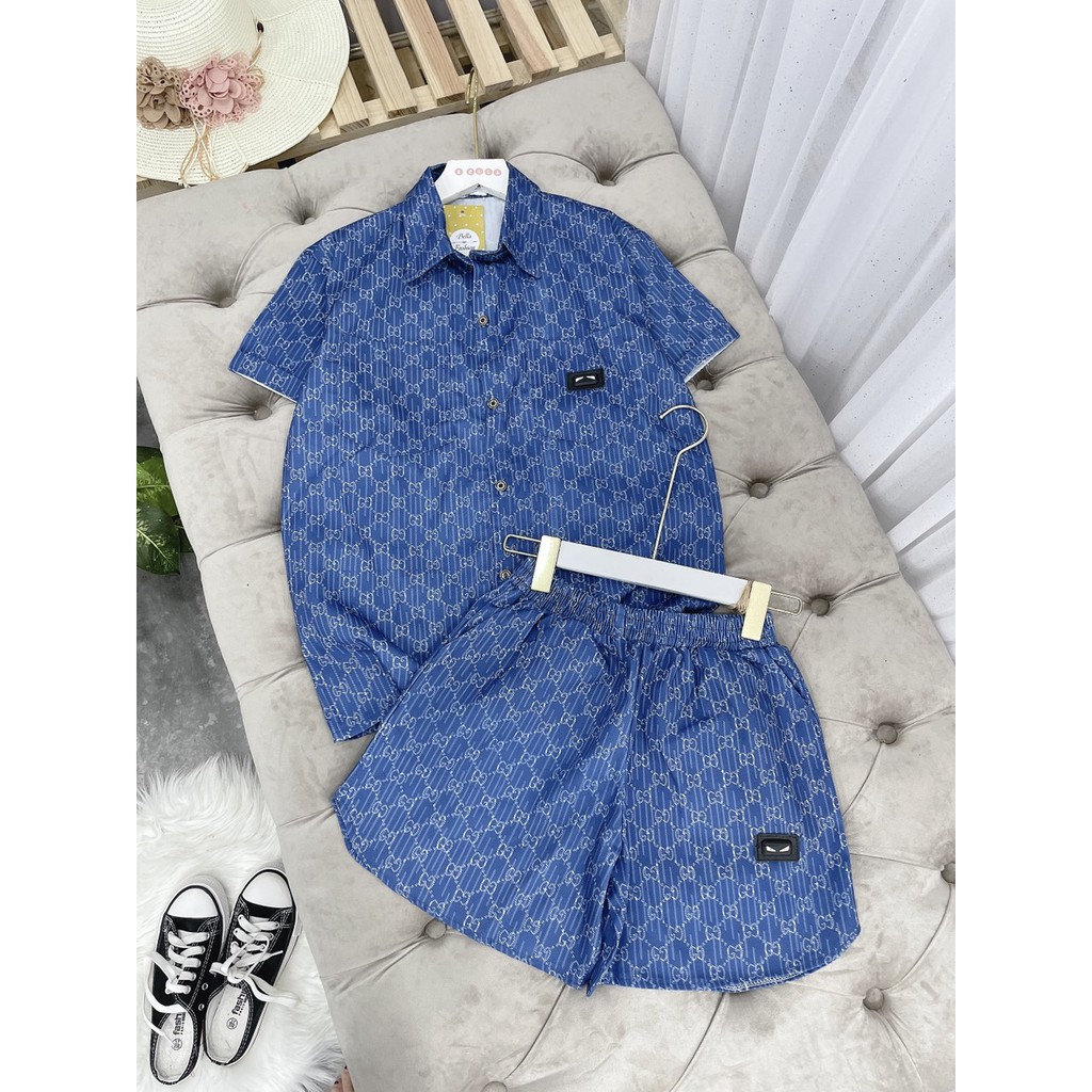 Set Sơ Mi Bò Chữ Mix Quần Sooc | BigBuy360 - bigbuy360.vn