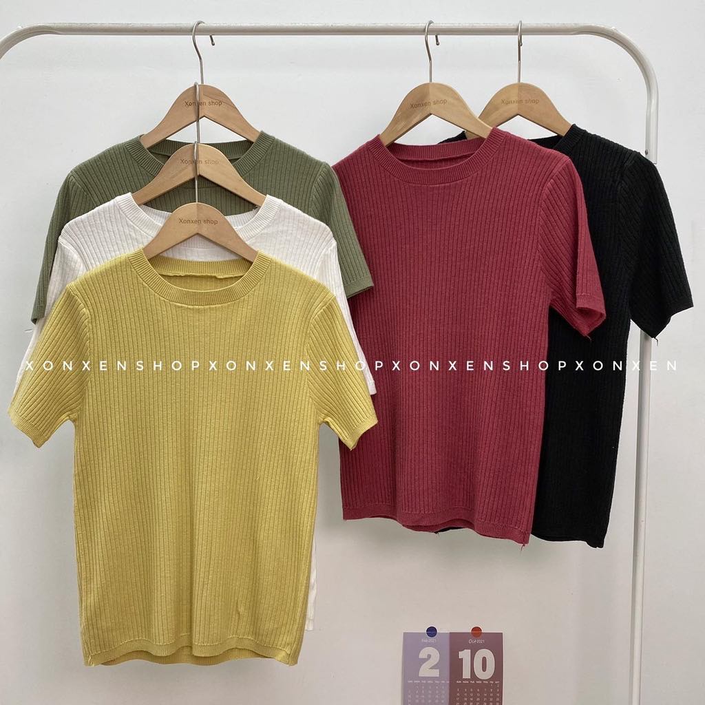 Áo len nữ Áo len gân cổ tròn ngắn tay nhiều màu cá tính XONXEN 468 LÊ DUẨN ĐÀ NẴNG FREESIZE mã 901