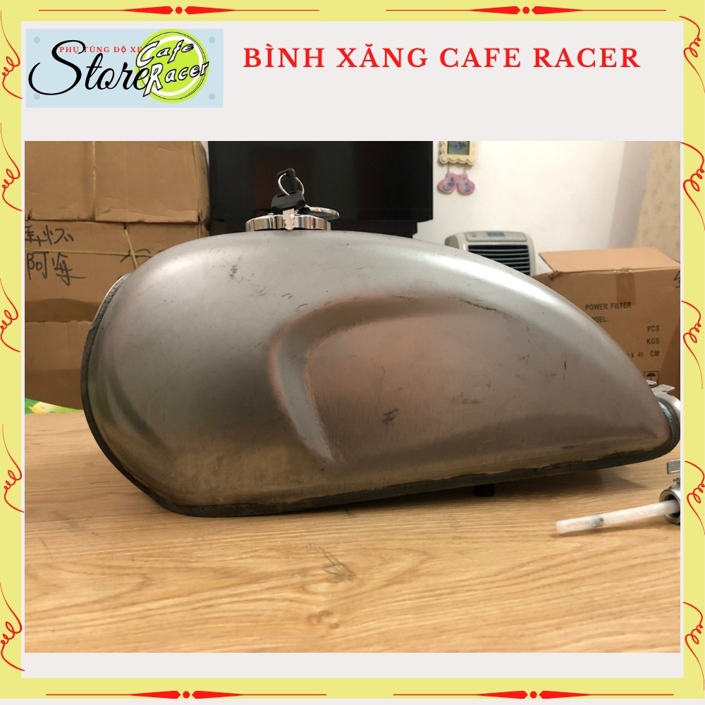 Bình xăng cafe racer phôi mộc chưa sơn  thùng xăng móp bé, hợp kim thép dày dăn phù hợp độ xe