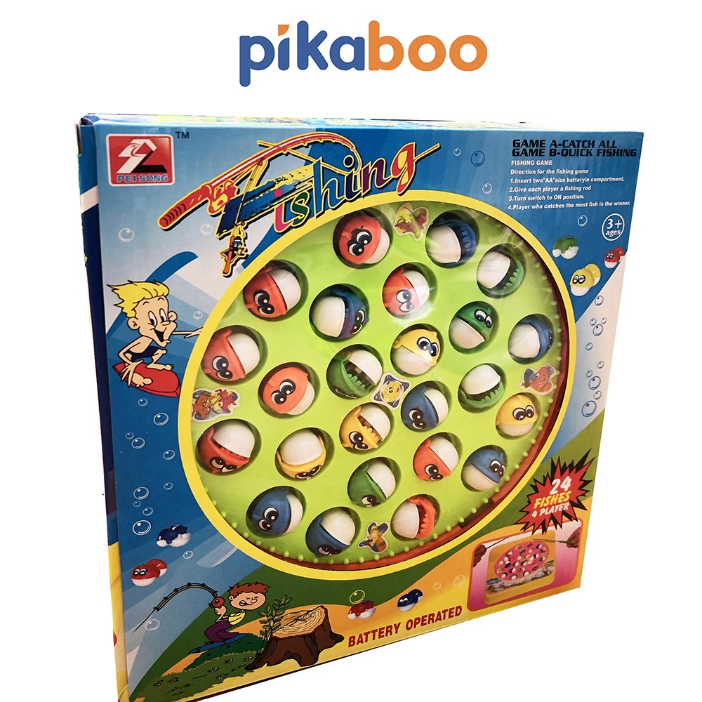 Đồ chơi câu cá Pikaboo, gồm 2 cần, 24 cá đa sắc cho bé nhận biết màu, chạy pin chất liệu nhựa an toàn