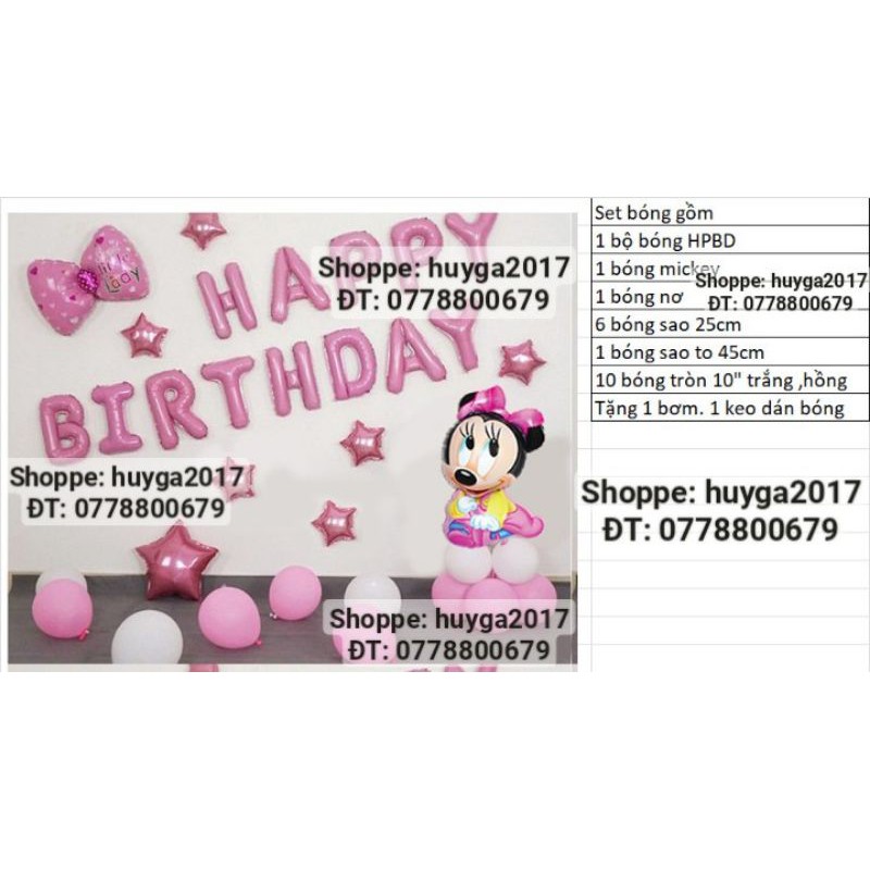 (TẶNG KÈM BƠM KEO) SET BÓNG CHUỘT MICKEY HỒNG