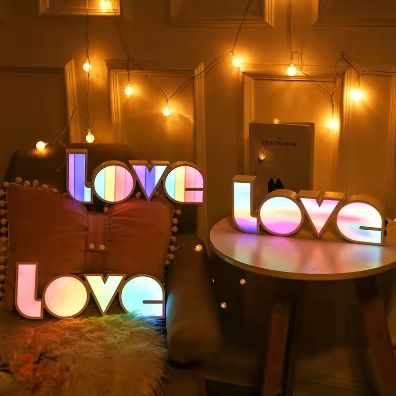 Đèn Led chữ LOVE 3D tông màu pastel trang trí Decor nguồn Pin+USB 2 trong 1