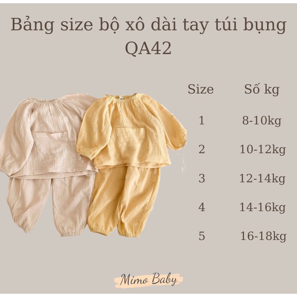 Bộ quần áo dài tay vải xô muslin cao cấp phối túi bụng đáng yêu cho bé QA42 Mimo Baby