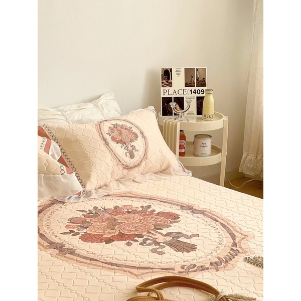 Chiều điều cao su non viền bèo công chúa siêu xinh ,Chiếu cao su phủ bèo mát lạnh mẫu mới 2022 (tặng kèm 2 vỏ gối)