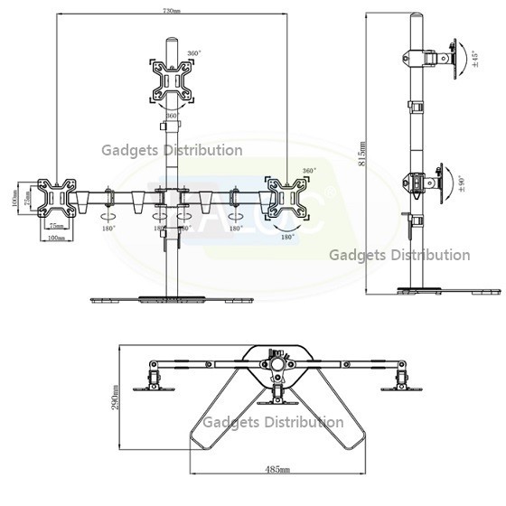💥💥GIÁ TREO 3 MÀN HÌNH MÁY TÍNH ĐỂ BÀN KALOC 230 - T 1 TRÊN 2 DƯỚI arm monitor