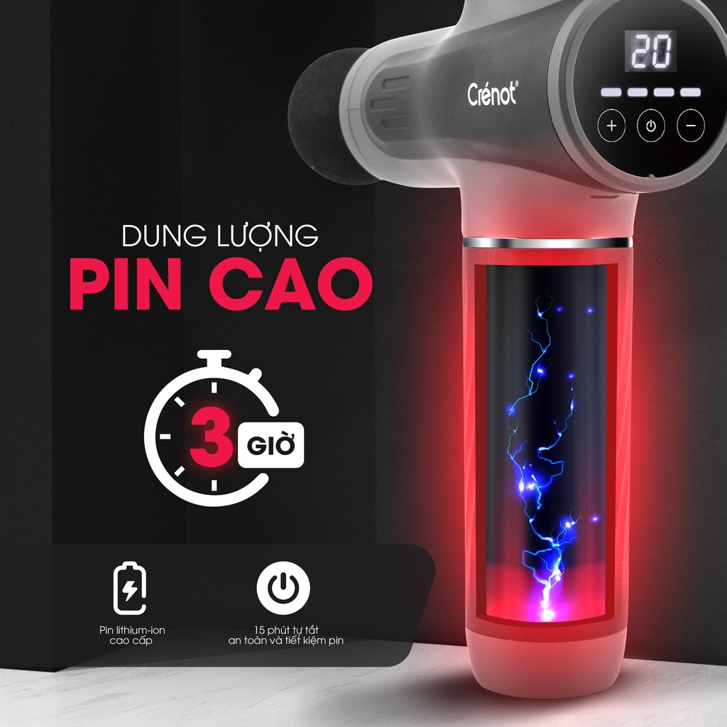 Súng massage cầm tay Crenot Therap M5 máy matxa thư giãn giảm đau nhức toàn thân với 6 đầu mát xa cao cấp và 20 cấp độ