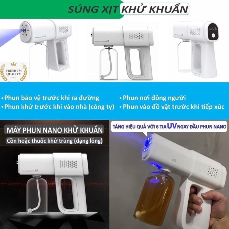 [Bảo hành 12 tháng] Súng phun khử khuẩn Nano K5 Máy xịt khuẩn cầm tay Máy diệt khuẩn Nano thế hệ mới cao cấp 8 tia UV