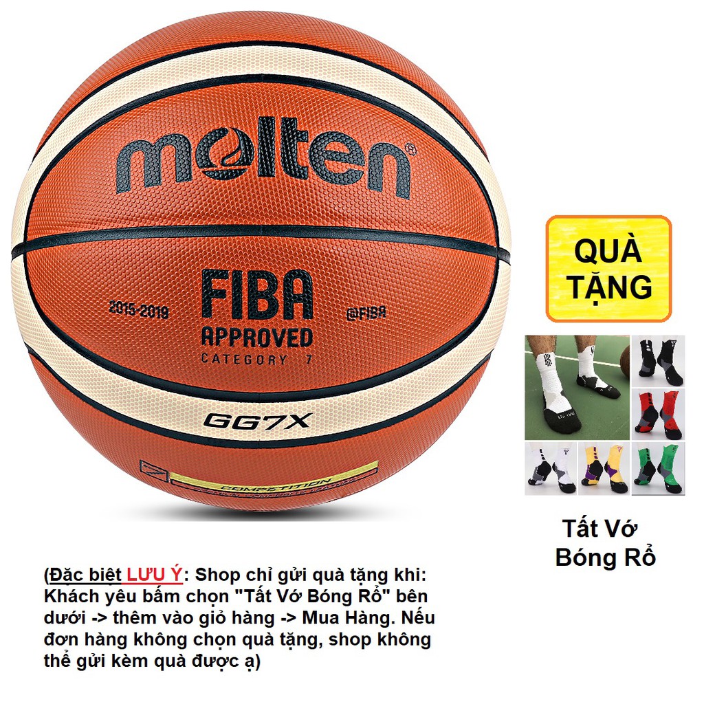 Bóng rổ Molten FIBA GG7X size 7 da PU chơi indoor, outdoor TẶNG kim bơm + túi lưới, banh đẹp bền bám tay tốt da mềm nhồi