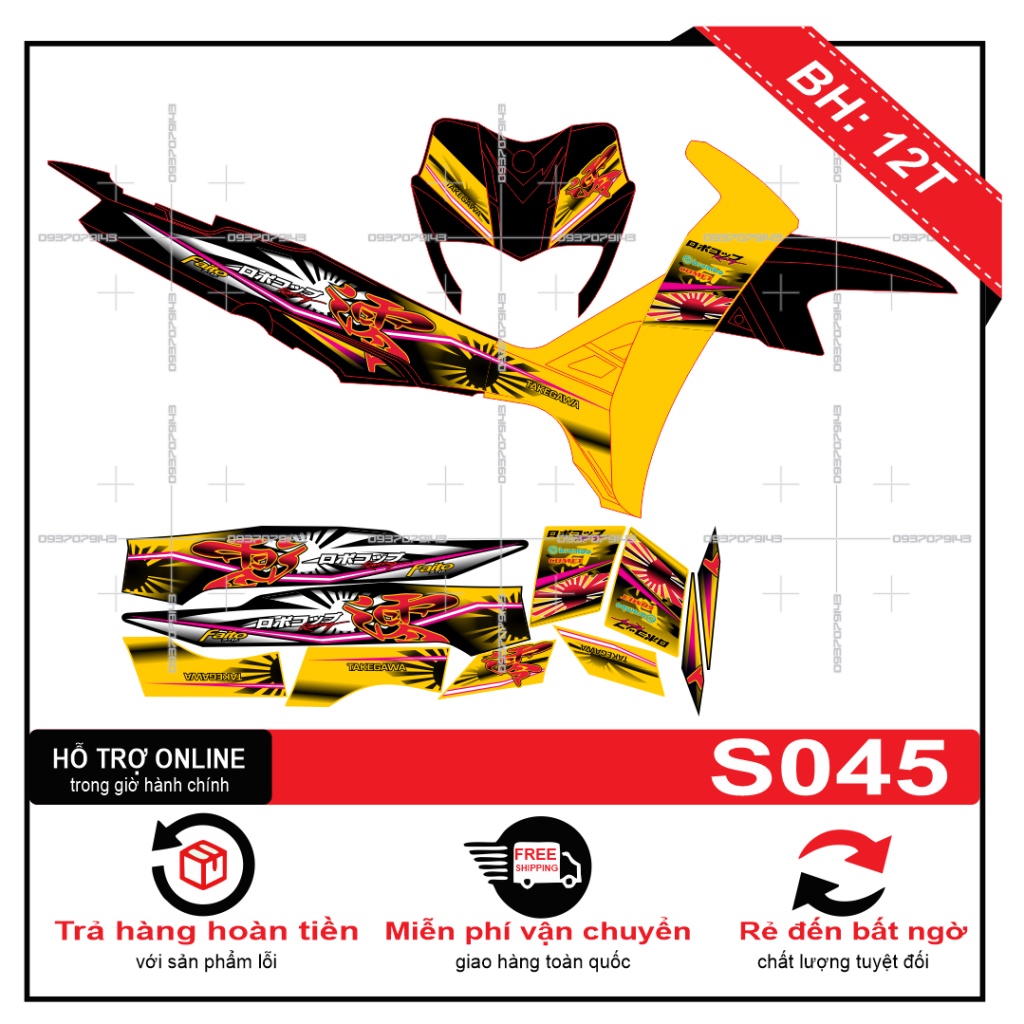 TEM RỜI SIRIUS MẶT TRỜI VÀNG ĐEN S045 -- SHIN DECAL 2