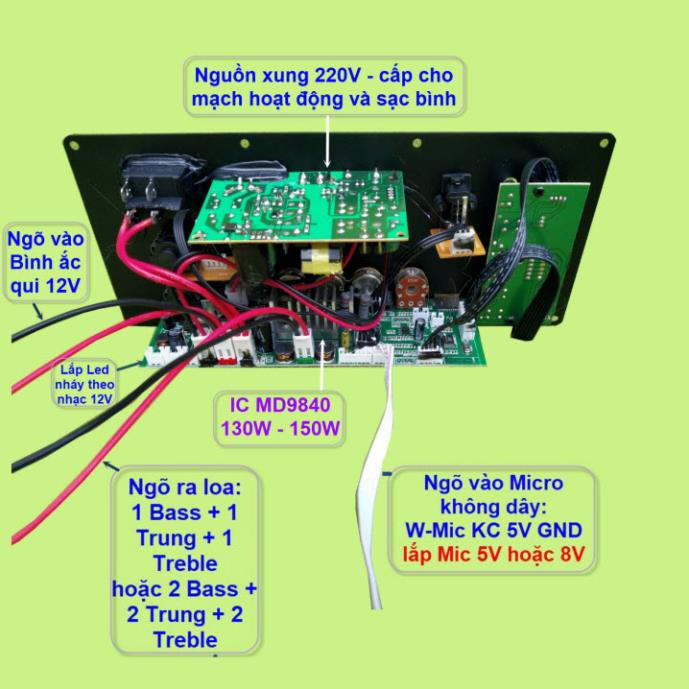 Mạch loa kéo IC MD9840 130W – 150W DSP lập trình chống hú, nguồn xung 220V - Karaoke và Guitar điện