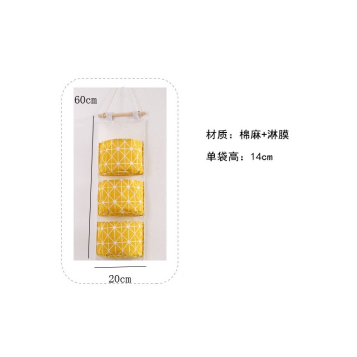 [HCM] Túi vải bố kẻ 3 ngăn đựng đồ treo tường vintage - Decor Trang Trí Nhà Cửa phong cách HQ cực dễ thương