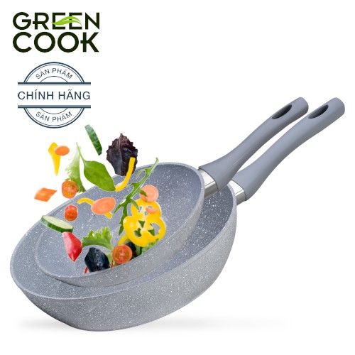 Bộ 2 chảo chống dính đáy từ vân đá đủ size Green Cook - Hàng chính hãng