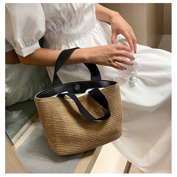 Túi Cói Đi Biển Xách Tay 2 Lớp Quai Vải L1829 - LoanTay