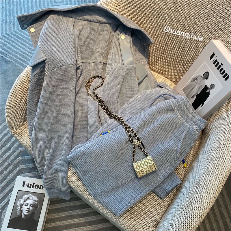 Set bộ nỉ nhung xanh túi da