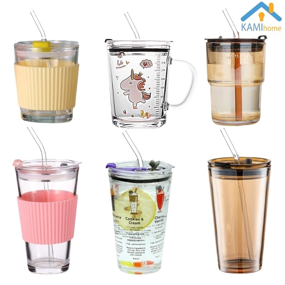 Ly thủy tinh có nắp và ống hút chất liệu cao cấp chịu nhiệt nóng lạnh