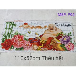 (Đã thêu) tranh thêu thành phẩm phật di lạc 118x57cm