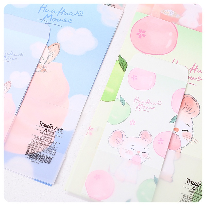 Set 6 giấy viết thư và 3 phong bì thư in họa tiết chuột hoạt hình ngộ nghĩnh