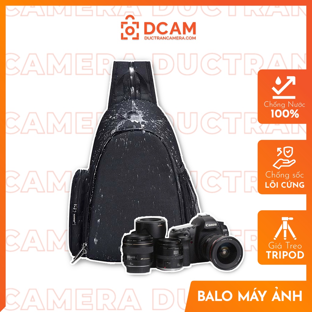 Balo máy ảnh đeo chéo nhỏ gọn chống nước - Caden MINI 2022 - Đựng body + 3 lens to + tripod + phụ kiện...