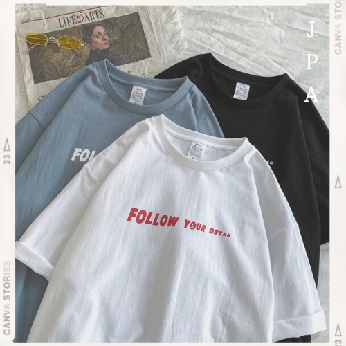 Áo thun tay lỡ unisex phom rộng JPA Follow your dream basic tee mùa hè phông trơn nam nữ oversize J13