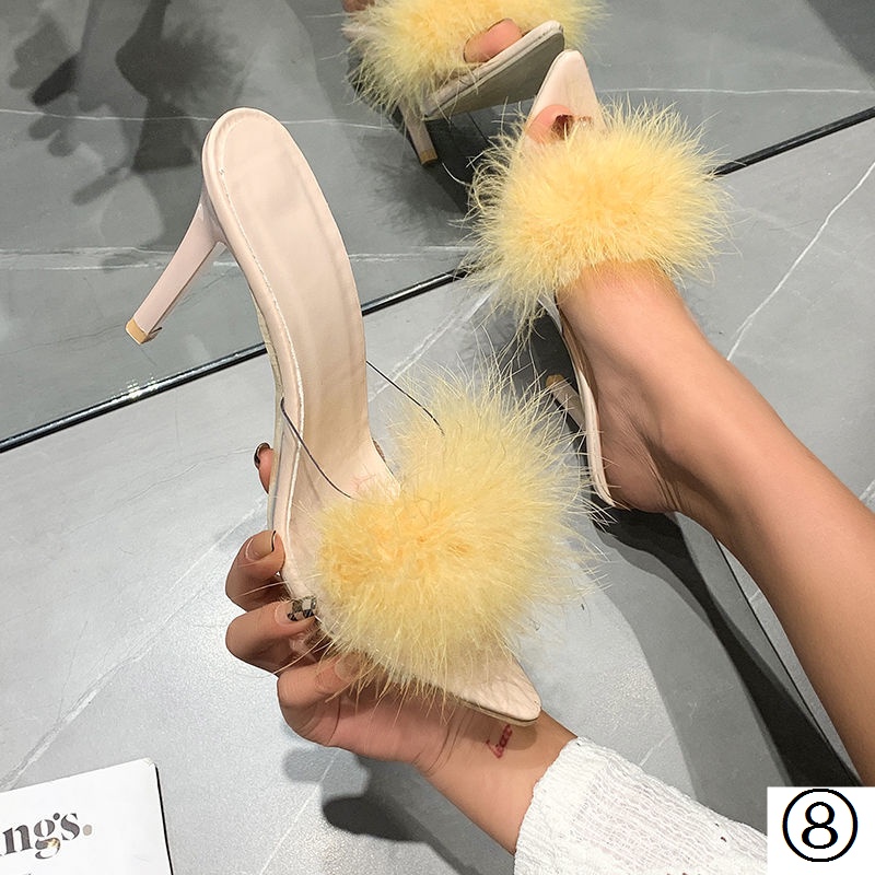 Giày Sandal Cao Gót Quai Chéo Phối Lông Size Lớn 35-43 41 Phong Cách Âu Mỹ Quyến Rũ