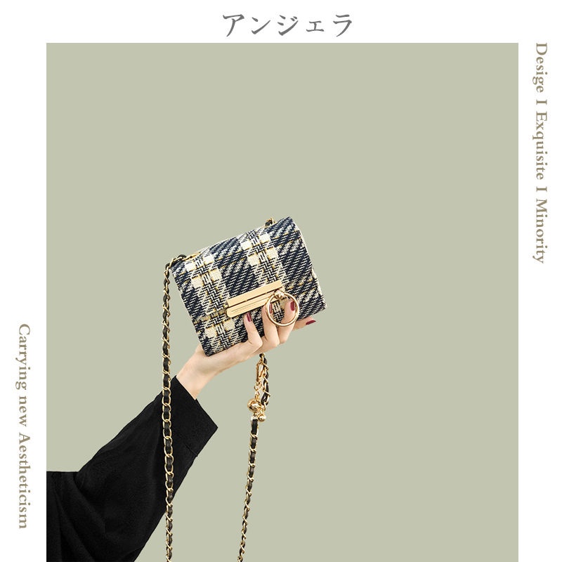 Túi Đeo Chéo Mini Hình Vuông Bằng Len Phối Dây Đeo Sợi Xích Thời Trang Mùa Hè Hàng Mới Dành Cho Bạn Nữ