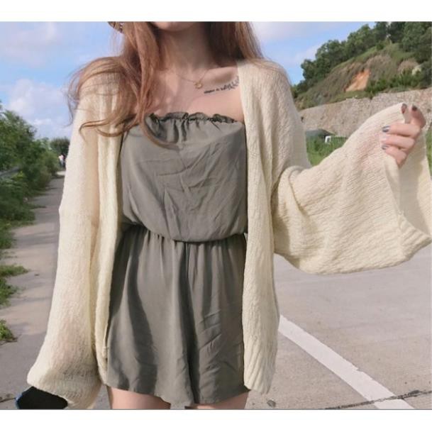 Áo cardigan đi biển Áo khoác cardigan len mỏng Vintage Hàn Quốc trẻ trung đáng yêu ་