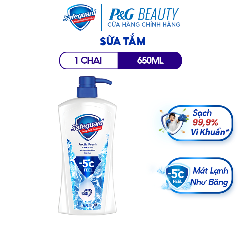 Sữa Tắm SAFEGUARD Sạch 99,9% Vi Khuẩn & Mát Lạnh Như Băng Chai 650ml Arctic Fresh