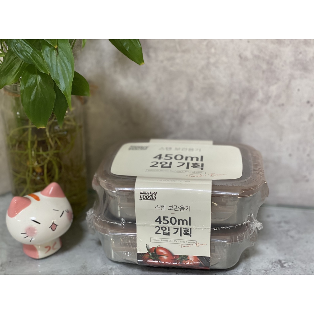 Set 2 Hộp Thực Phẩm chất liệu Inox 304 an toàn sức khỏe Màu Inox tự nhiên