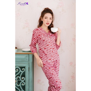 Bộ mặc nhà karoll 19.125 cá đỏ thu đông chất thô