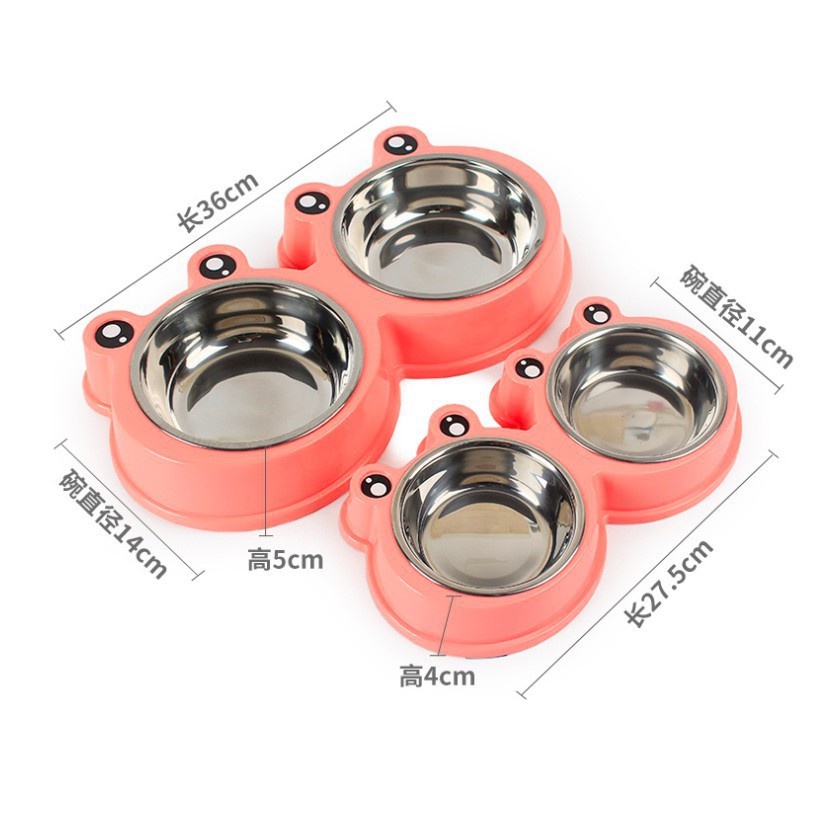 Bát ăn đôi lòng inox hình ếch cho thú cưng chó mèo SIÊU CUTE