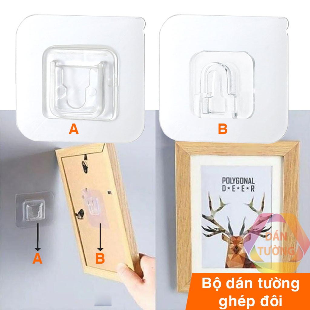 Bộ móc dán tường ghép đôi chữ U + hình tháp MDT, bộ móc dán tường treo ổ điện, treo tranh ảnh không khoan đa năng _UT