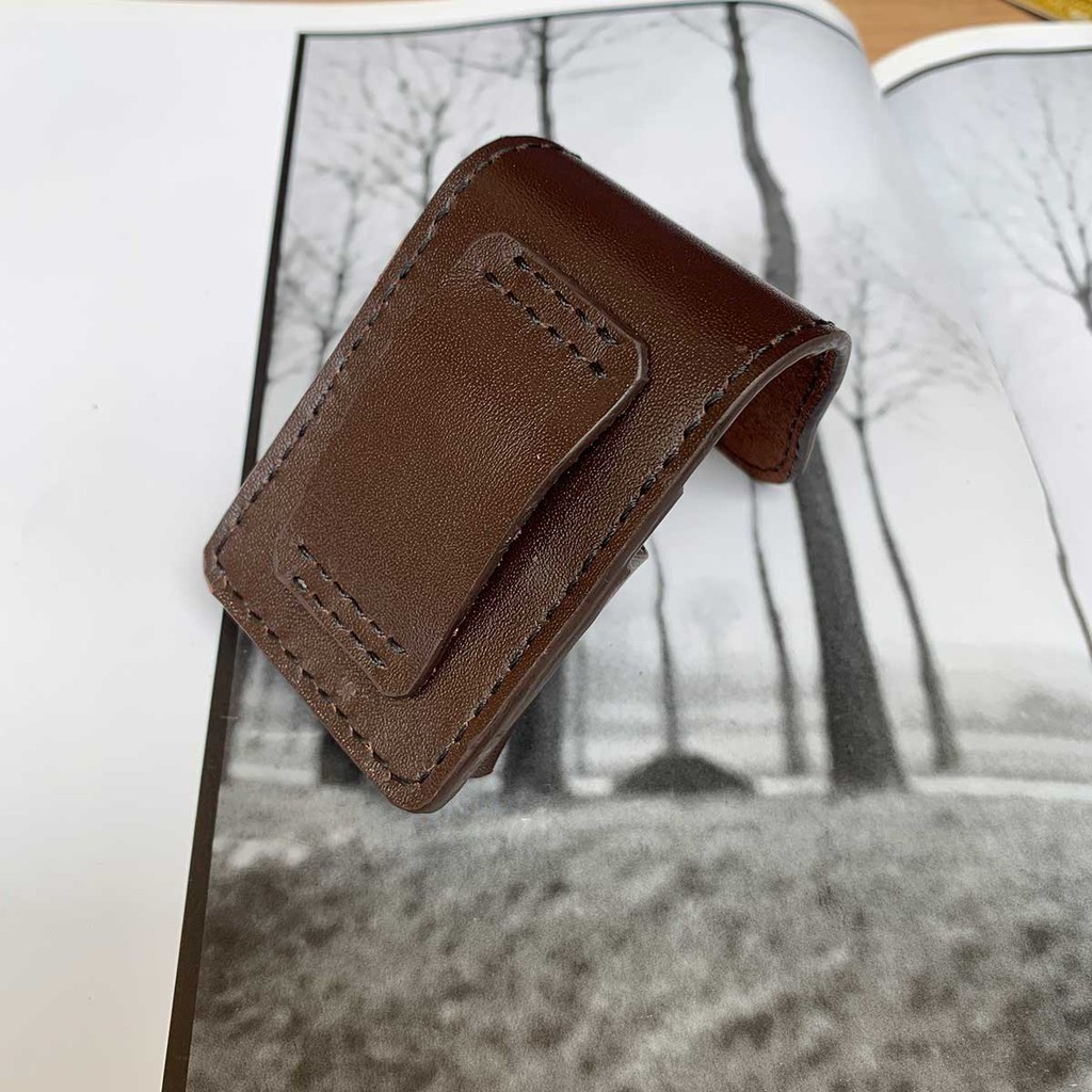 Bao da zippo màu nâu - Da bò xịn - Đồ da thủ công Mino Crafts F07