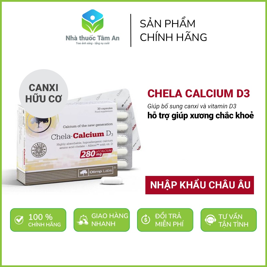 Canxi Chela-Calcium D3 ( Olimp labs Ba Lan) – Viên uống Bổ sung Canxi cho bà bầu, bổ sung canxi và v
