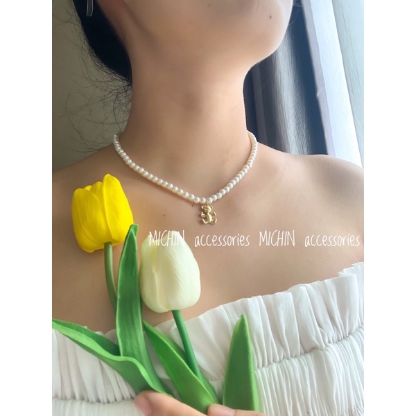 Dây chuyền ngọc Pearl phối mặt gấu xinh xắn