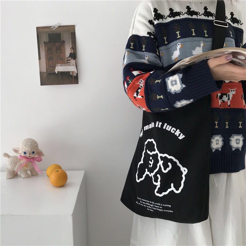 Túi đeo vai bằng vải canvas phong cách Hàn Quốc thời trang cho nữ