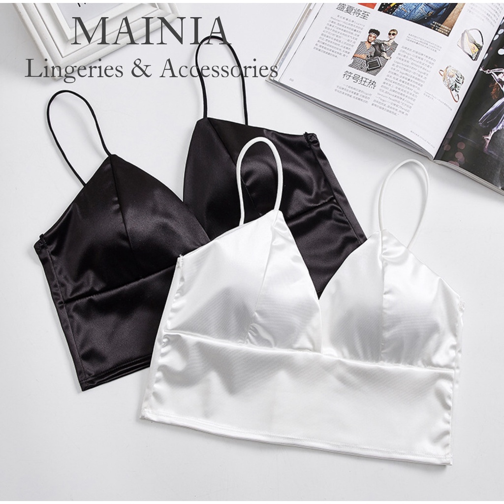 Áo Bra Satin Bản To Lụa Phi Bóng Áo Bra Crotop Hai Dây Trắng Đen Sexy Mainia Shop