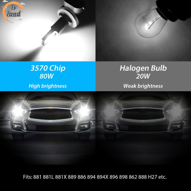 Set 2 Đèn Led 881 862 886 889 894 896 898 Xenon 6000k 4000lm Ip67 Chống Thấm Nước Chuyên Dụng Cho Xe Hơi