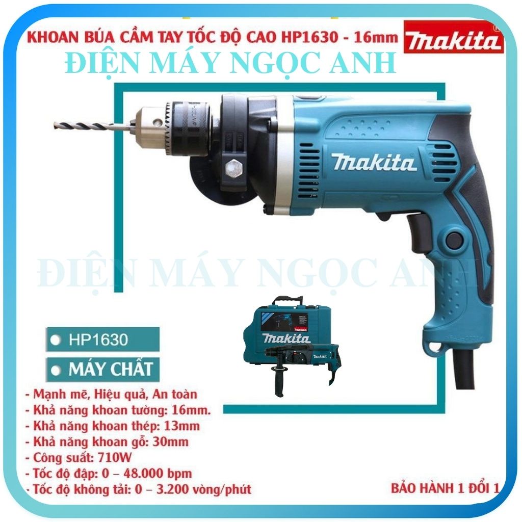 ✷Máy khoan đục bê tông tường cầm tay bắn bắt vặn vít Makita HP1630 điện mini đa chức năng giá rẻ